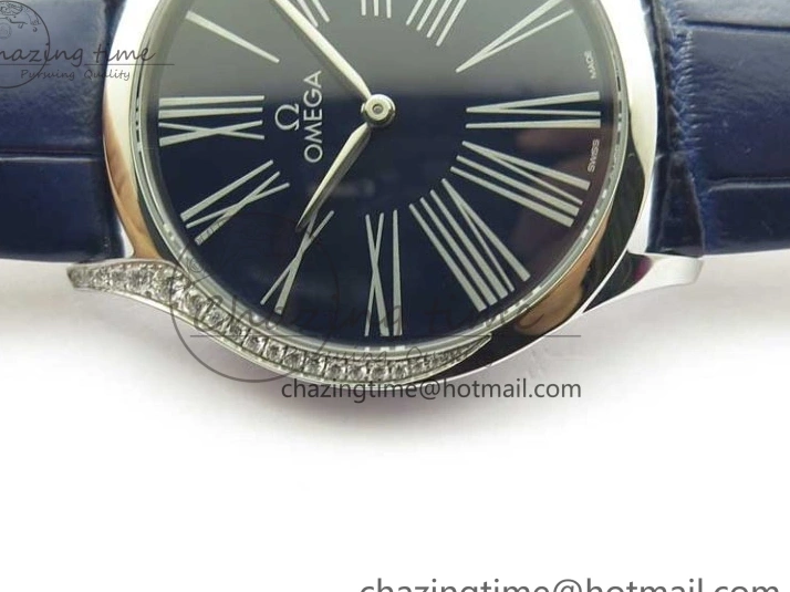 0422 Ladies’ De Ville Trésor Diamond Blue Dial Blue Fabric Watch OXF 1:1 Best Edition Swiss Quartz Upgraded 7892